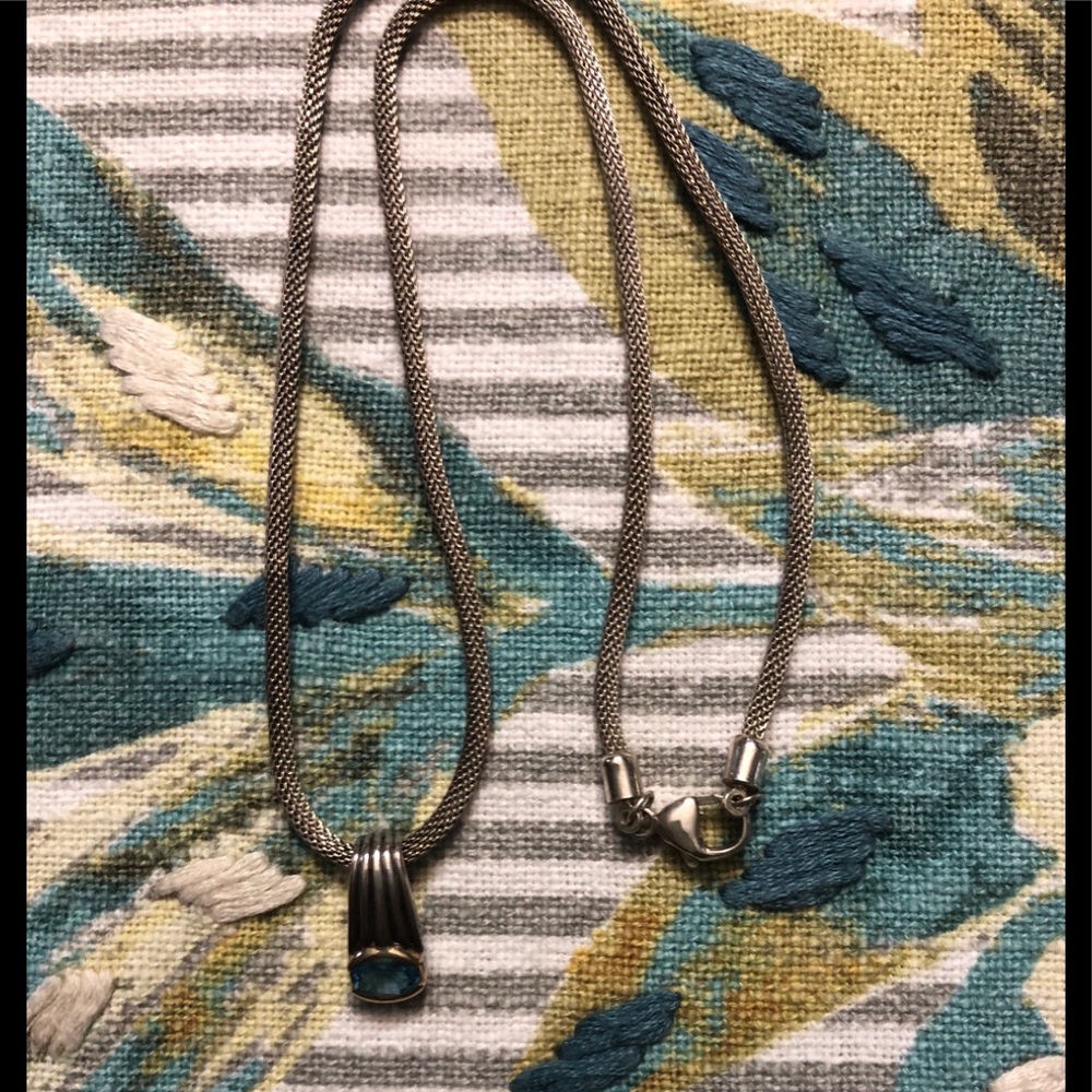 18” Sterling Silver With Blue topaz Gem Necklace